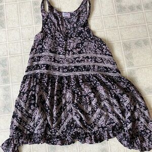 Intimately Free People Black with pink floral & Inset Lace Scoop Neck nightgown